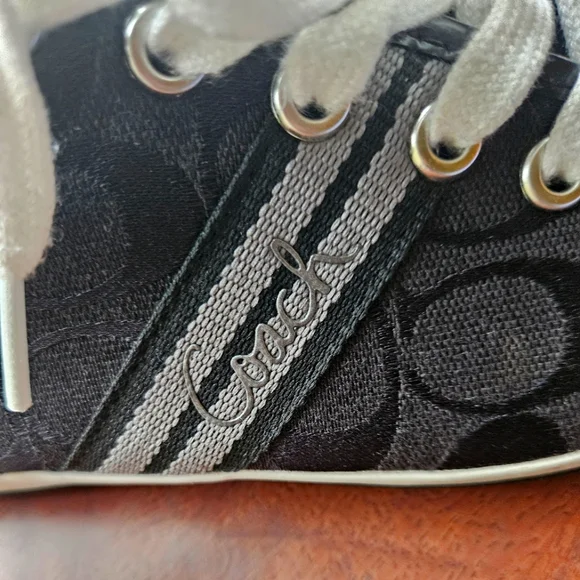 Coach "Folly" Black White Signature Jacquard/Patent Black Leather Sneakers-8M - Picture 7 of 9